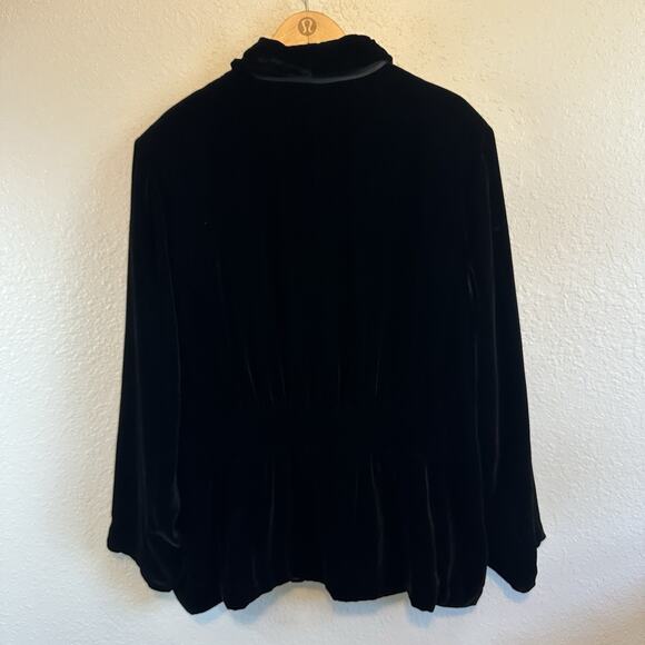 VTG Silhouettes Blazer 24w Black Velvet Feel Open Jacket Pockets Silk Blend Goth - Picture 2 of 7